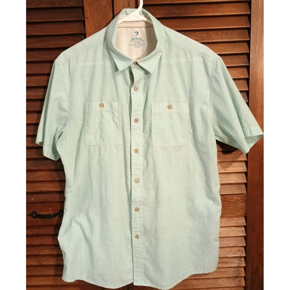 Kuhl Mens Short Sleeve Button Up Shirt Size Large Light Green